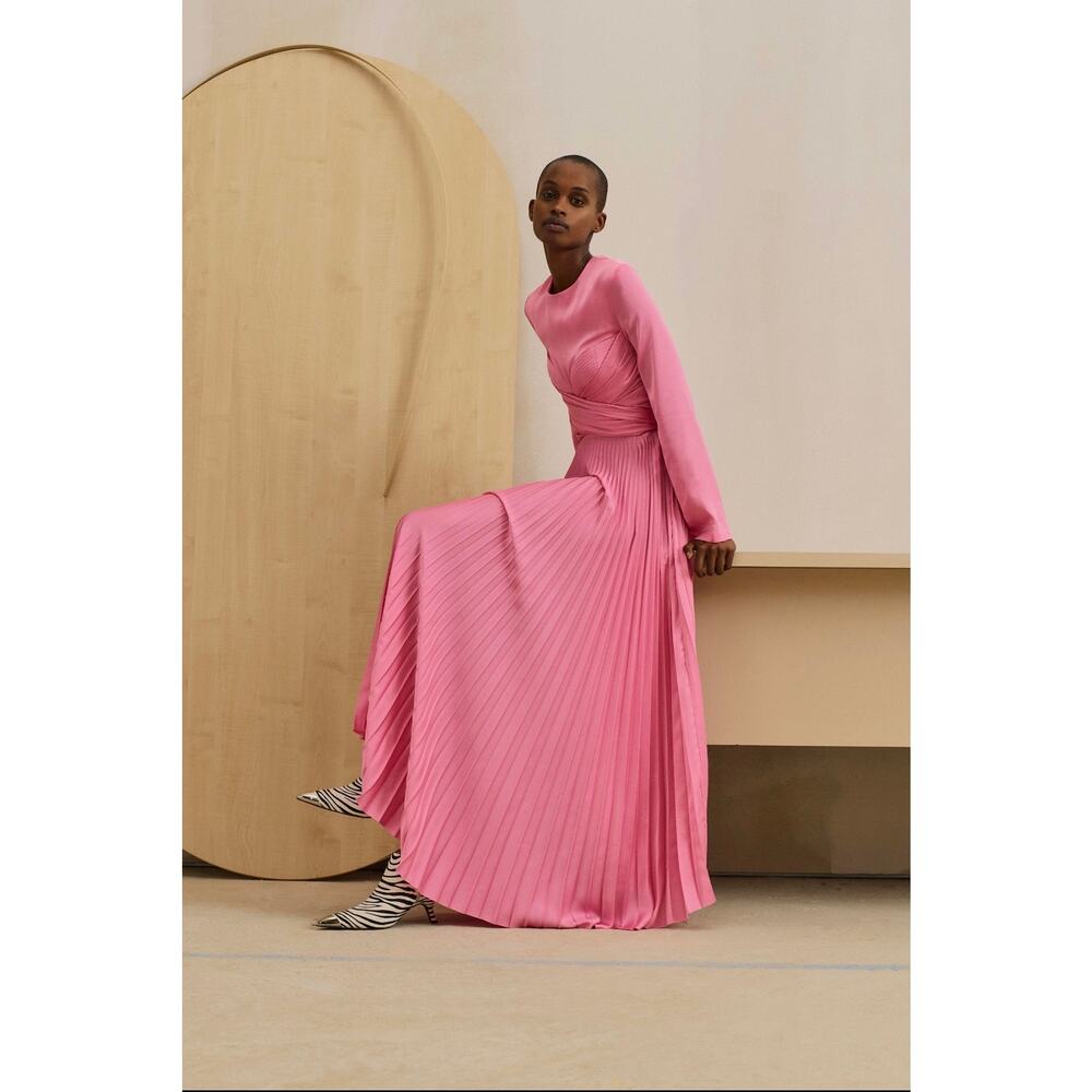 solace london tibby maxi pleated dress pink  size UK10/US6